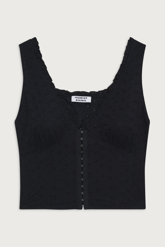 Tea Eyelet Ruffle Tank Black
