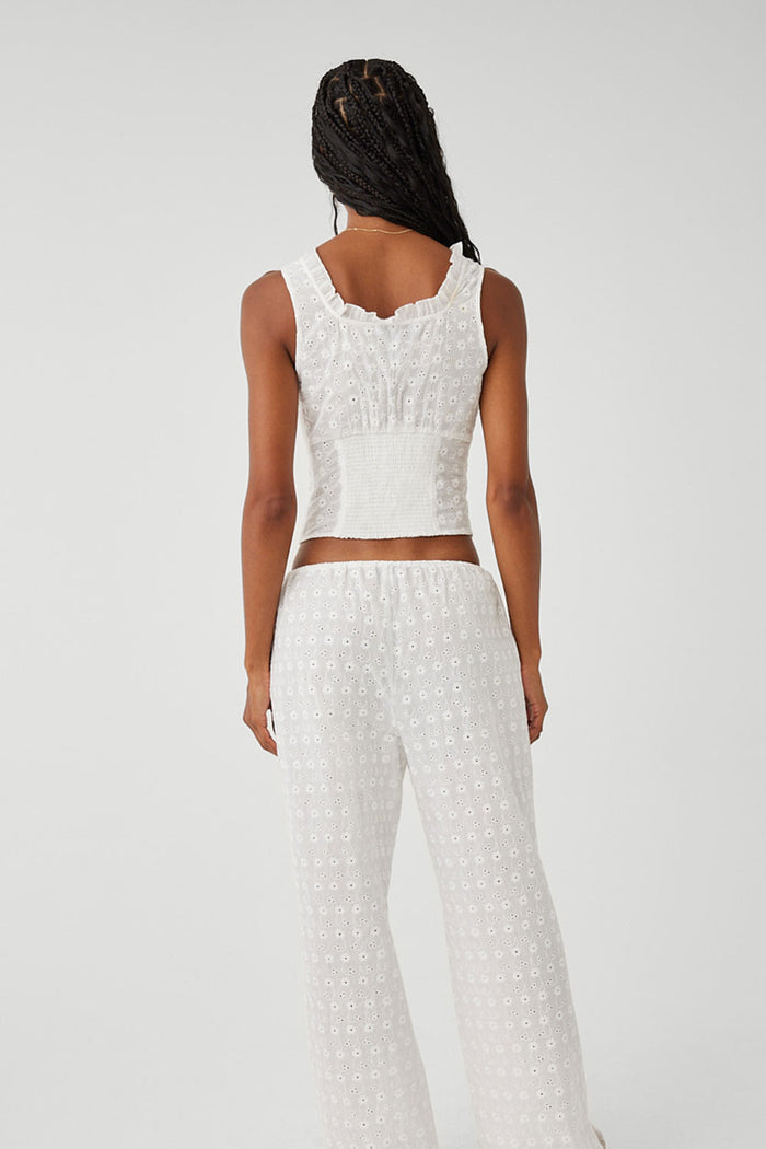 Tea Eyelet Ruffle Tank White