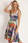The Seine At Herblay Velvet Scoop Midi Dress by BlackMilk Clothing featuring multicolour impressionist inspired print, velvet fabric, scoop neckline and flared midi skirt