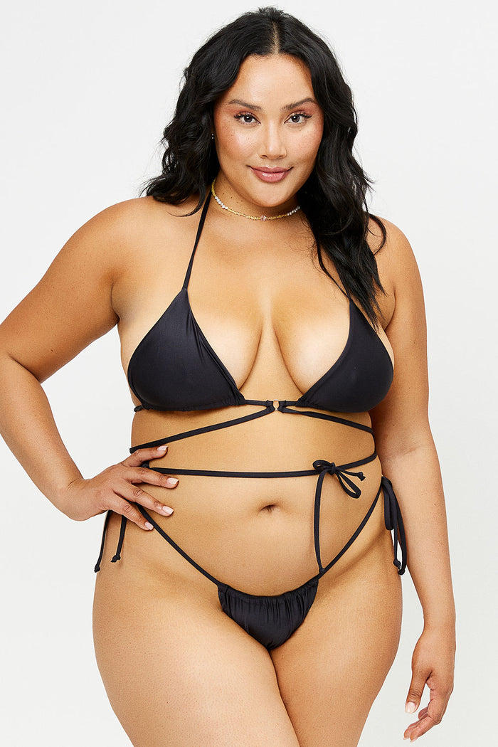 Tia Black Satin Skimpy Bikini Bottom Extended