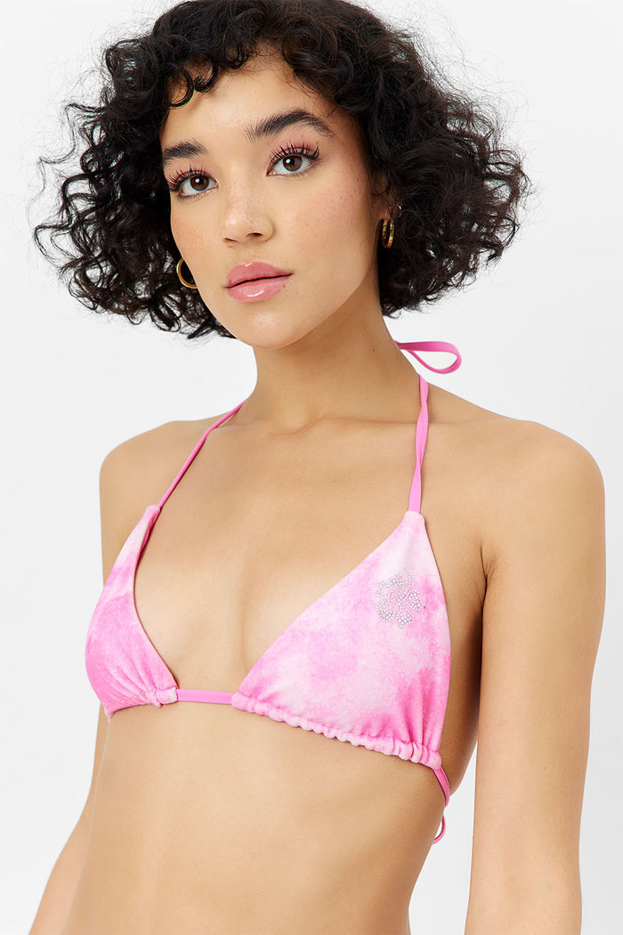 Tia Terry Triangle Bikini Top Distorted Pink Dye