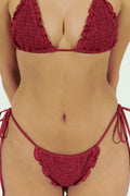 Tiana Ruffle String Bikini Bottom Bordeaux