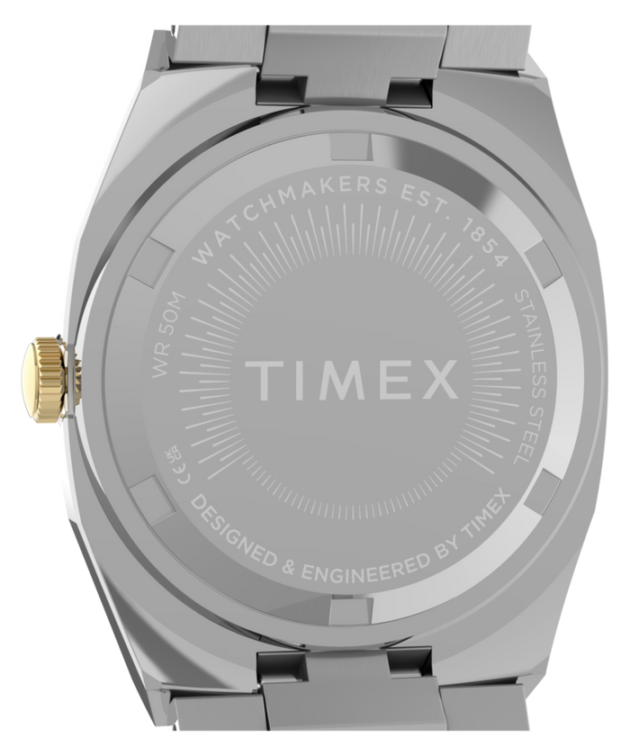 TW6A00800 Timex® Quartz E Line 30mm Stainless Steel Bracelet Watch  Caseback Image