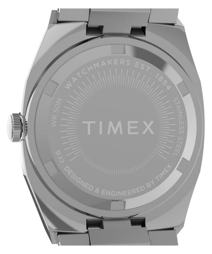 TW6A01000 Timex® Quartz E Line 30mm Stainless Steel Bracelet Watch Caseback Image