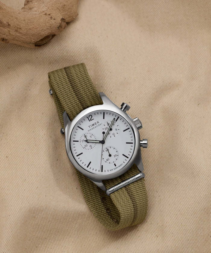 TW2Y15700 Timex Weekender New England Chronograph 40mm Eco-Conscious Fabric Strap Watch Campaign Key Silhouettes (Beauty shots) Image