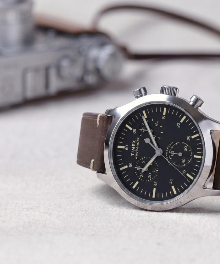 TW2Y85200 Timex Weekender® New England Chronograph 40mm Leather Strap Watch Campaign Key Silhouettes (Beauty shots) Image