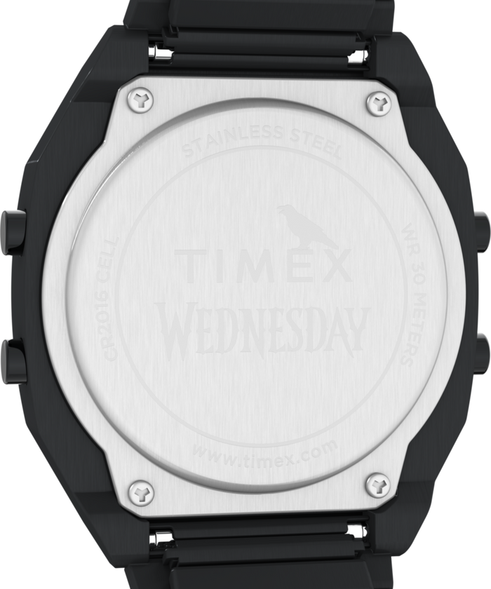 TW2Y19500 Timex x Wednesday T80 36mm Stainless Steel Black and Purple Expansion Band Watch Caseback Image