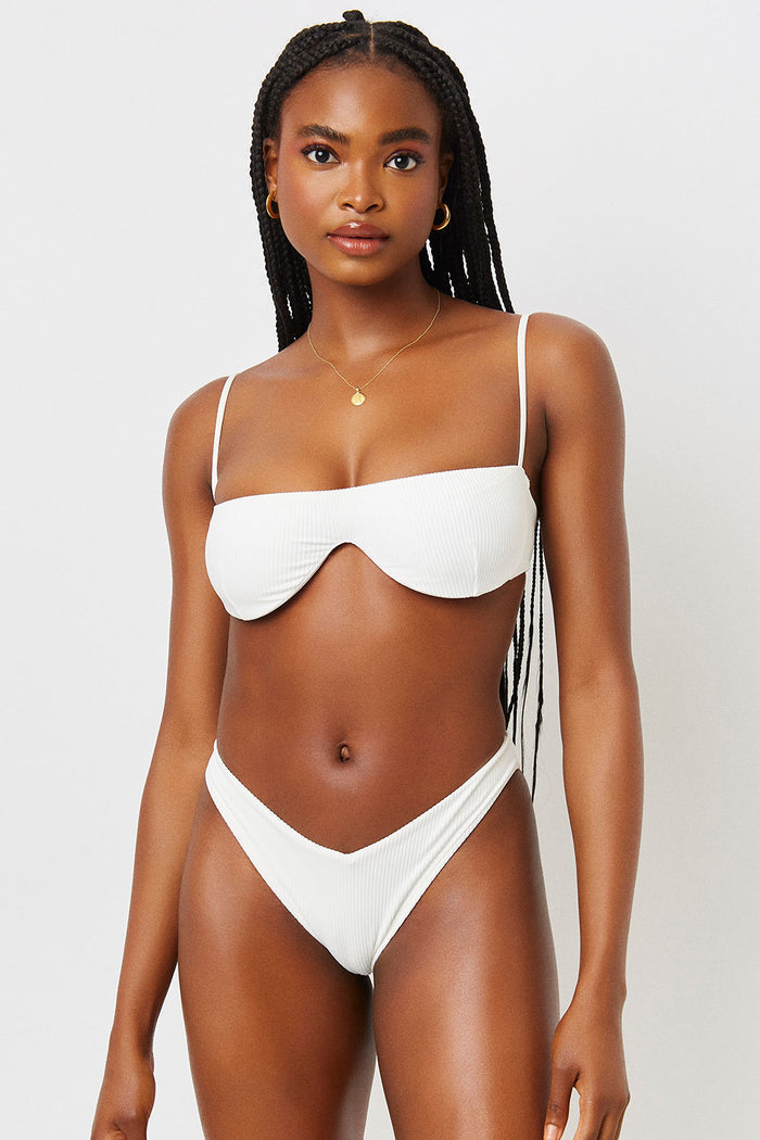 Tolly White Underwire Ribbed Bikini Top