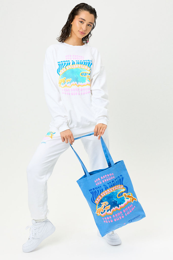 blue large tote bag with surfrider logo