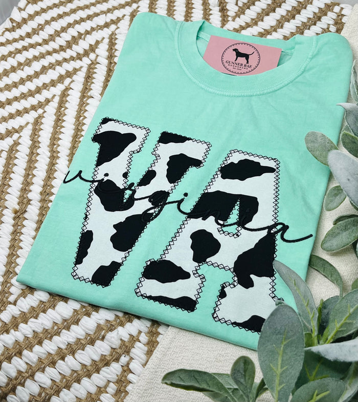 VA VIRGINIA Applique Embroidered T-shirt or Sweatshirt (BLACK COW PRINT)