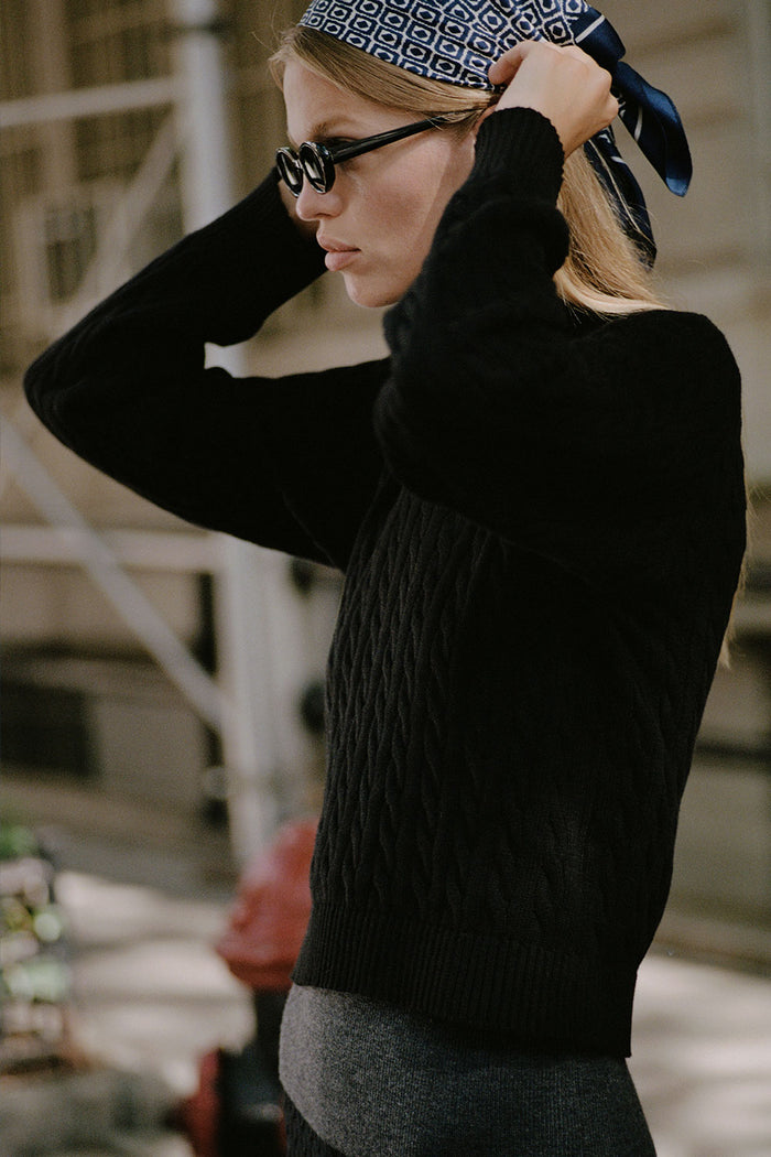 Varsity cable knit sweater black