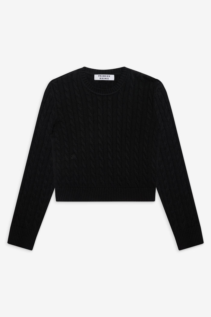 Varsity Cable Knit Sweater Black