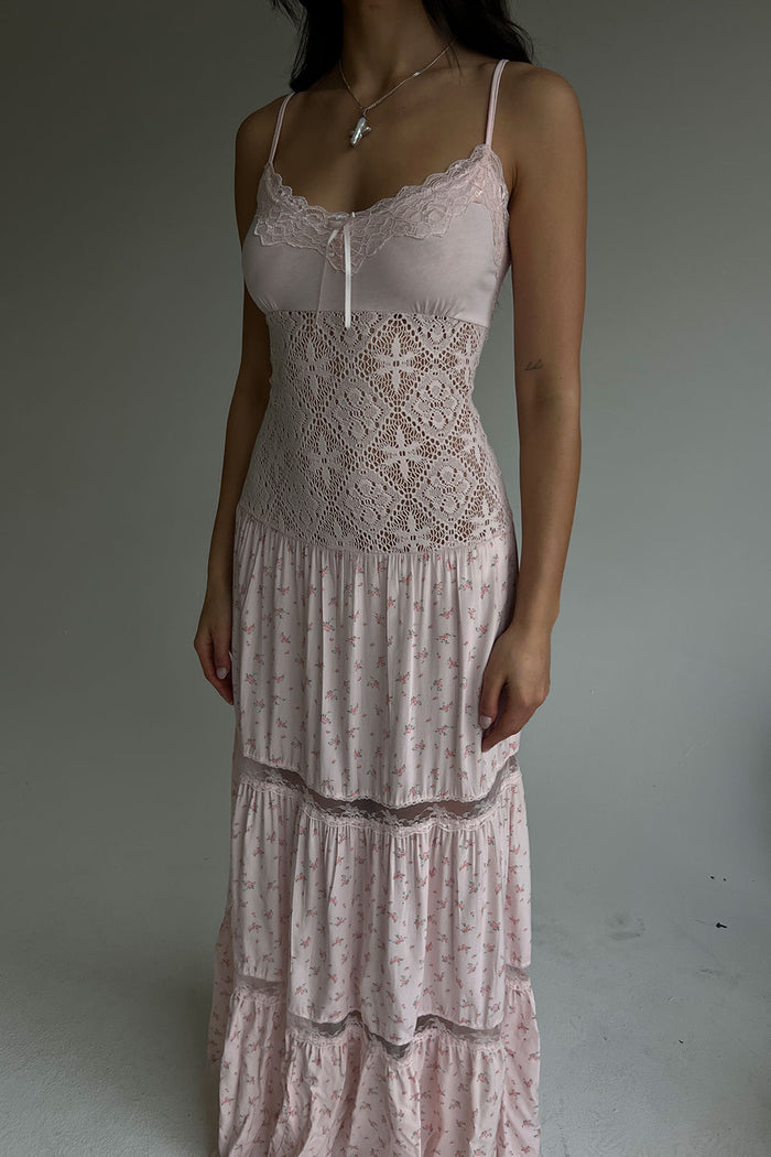 Vineyard crochet floral maxi dress baby bouquet pink