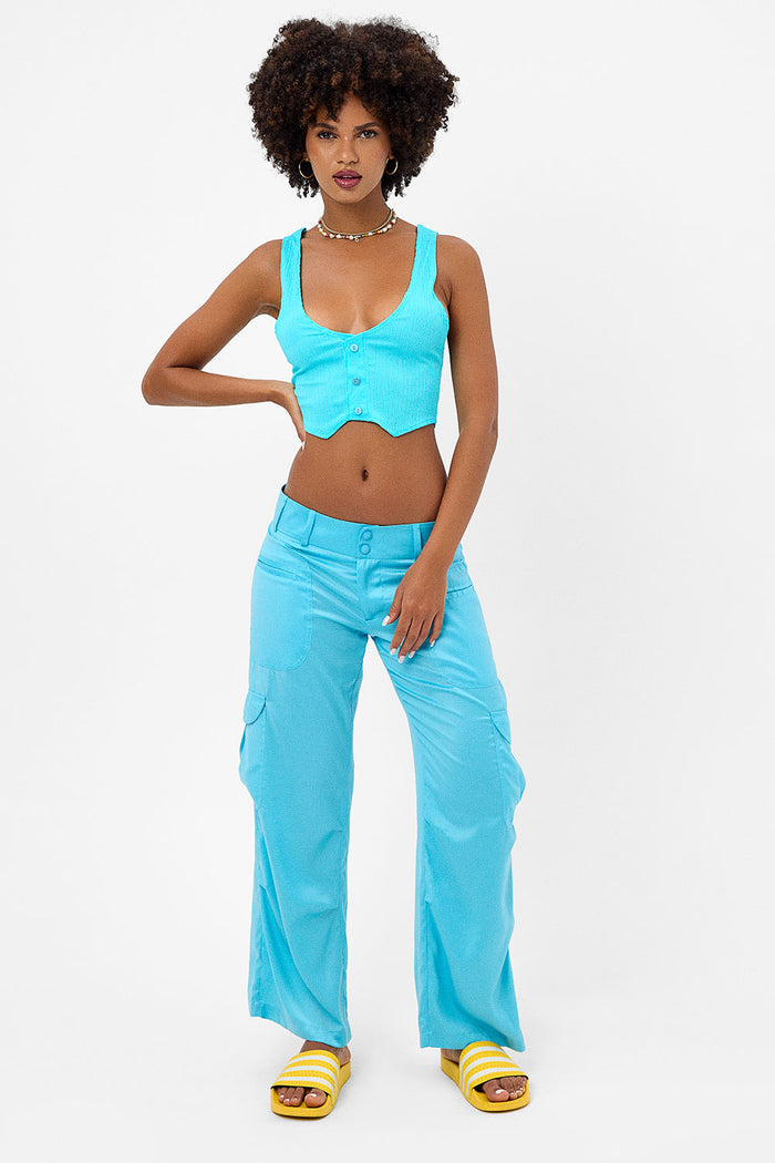 Violet Plissé Vest Top Aquamarine