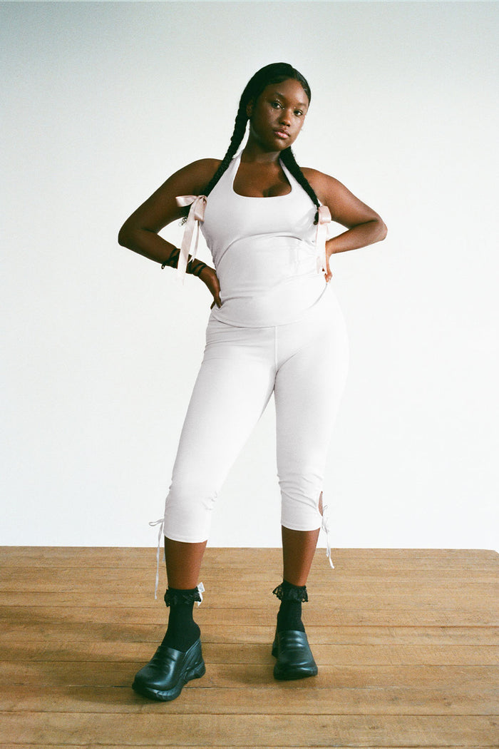 Warm Up Cutout High Waist Capri Pants Icy Gray