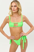 Willow Ruched Green Glow Bikini Top with Cut Out