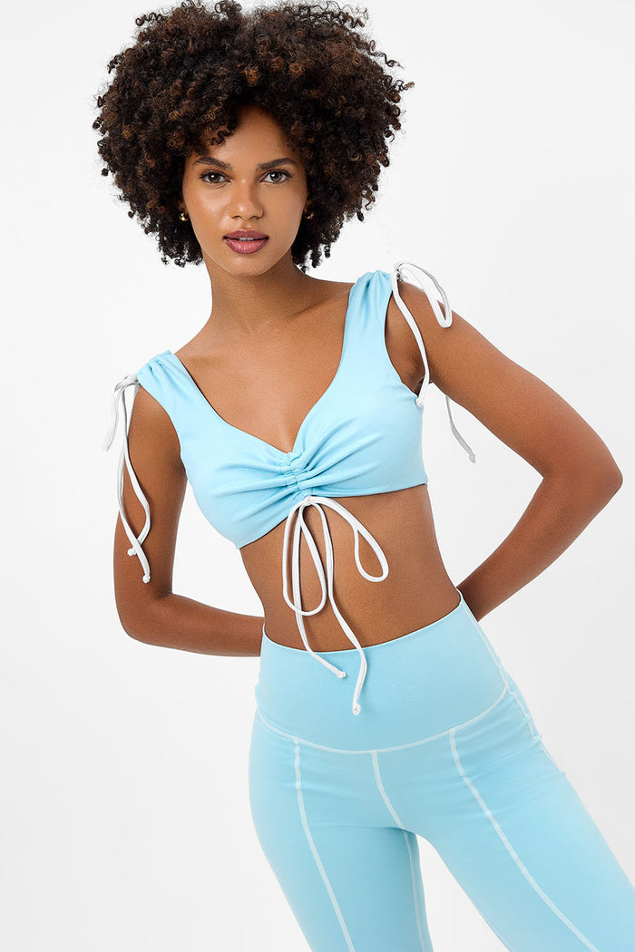Windy Baby Blue Ruched Crop Top