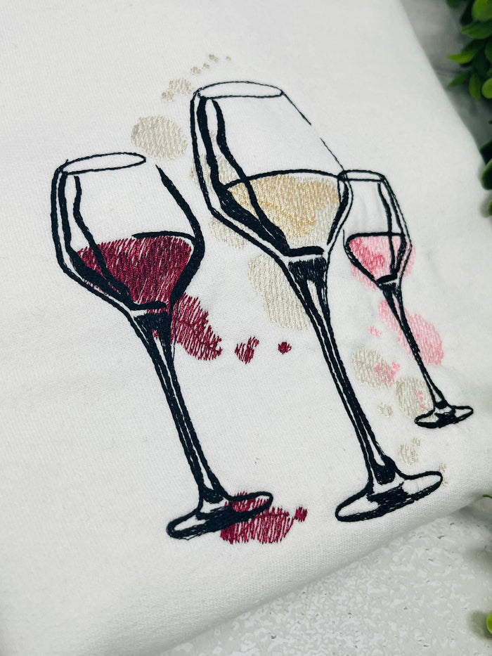 WINE GLASSES Custom Embroidered T-shirt or Sweatshirt