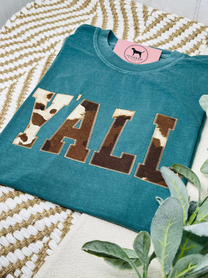 Y'ALL Applique Embroidered T-shirt or Sweatshirt (COWHIDE)