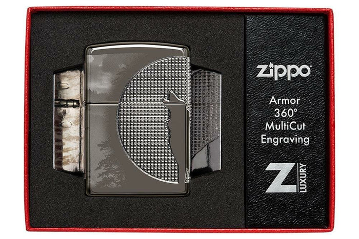Zippo Armor Wolf Textured 360°, Black Ice Lighter #49353